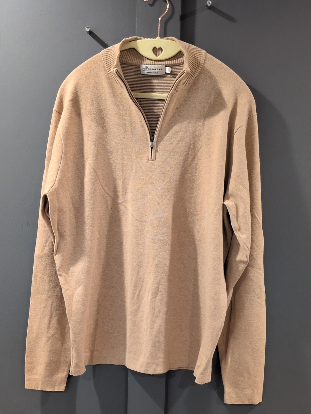 Peter Millar Men's Zip-Neck Sweater in Tan
